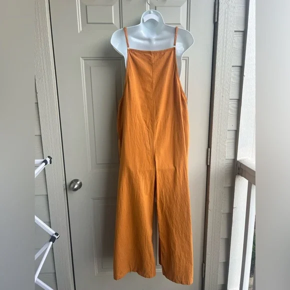 Minimalist Boho Jumpsuit Wide Leg Relaxed Fit Size M, Muted Orange Boho Overalls - Picture 8 of 8